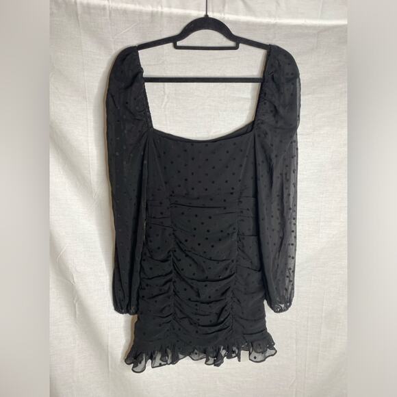Lovers‎ + Friends Arielle Black Dot Mini Dress Small puff sleeves ruffle Swiss - Picture 5 of 7